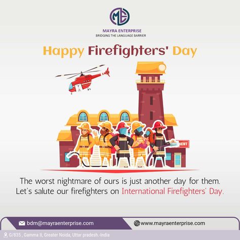 "Today, on International Firefighters' Day, we honor the brave men and women who risk their lives every day to keep our communities safe from the ravages of fire. Thank you for your unwavering dedication and selflessness in protecting us all. #InternationalFireFighterDay #HeroesInAction #GratefulCommunity �🚒👨‍🚒👩‍🚒" International Firefighters Day, Language Barrier, Greater Noida, The Brave, Firefighter, Brave, Every Day, Thank You, Men And Women