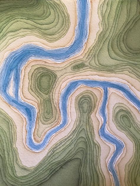 Topographic Map Art, Map Quilt, Map Projects, Architectural Model, Aerial Arts, River Art, The Staff, Illustrated Map, Art 3d