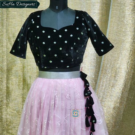 Baby pink organza skirt paired with black velvet blouse DM to book your orders @suha_designers @suprithagowdaaa @harshitha_gowdaaa [Suha designers, skirt and crop top, velvet blouse, organza skirt,] Blouse Organza, Black Velvet Blouse, Skirt And Crop Top, Net Skirt, Velvet Blouse, Organza Skirt, Velvet Crop Top, Velvet Blouses, Velvet Tops