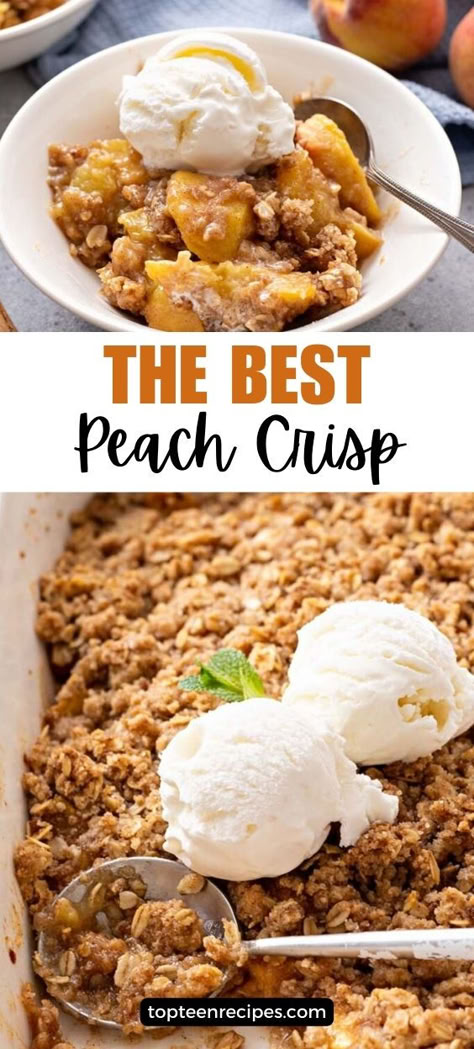 Fresh peach crisp is a combination of sweet, moist, soft peaches, and a crispy oat topping. This is a typical summer dessert I really like the texture and the flavor of peach crisp made with fresh peaches. Fresh Peach Crisp, Slow Cooker Dessert, Easy Peach Crisp, Tasty Peach, Peach Crisp Recipe, Peach Dessert, Slow Cooker Recipes Dessert, Peach Dessert Recipes, Peach Crisp