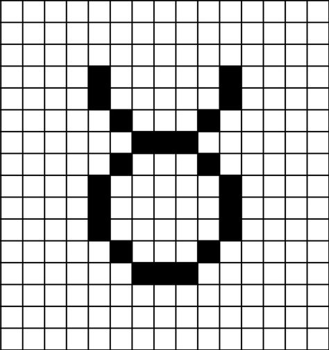 A pixel art template of Taurus, the second astrological sign (black on white). Taurus Pixel Art, Beaded Patterns, Yarn Creations, Easy Perler Bead Patterns, Acnh Designs, Easy Pixel Art, Pixel Drawing, Taurus Sign, Graph Paper Art