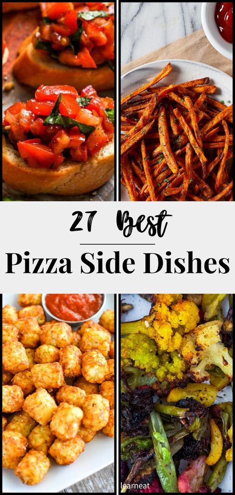 Collage of side dishes that go with your next pizza night or pizza party. Easy Meals Gluten Free, Sides For Pizza, What To Serve With Pizza, Nachos Party, Provel Cheese, Pizza Night At Home, Pizza Side Dishes, Pizza Sides, Mexican Pizza Recipe