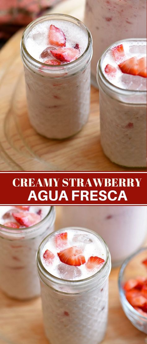 Pina Colada Agua Fresca, Aqua Frescas, Strawberry Agua Fresca Recipe, Aqua Fresca Recipes, Fresca Recipes, Strawberry Agua Fresca, Fresca Drinks, Aqua Fresca, Agua Fresca Recipe