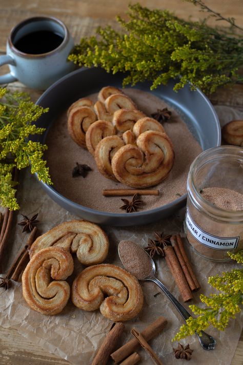 Cinnamon Palmiers — Under A Tin Roof™ Shoe Pastry, Cinnamon Palmiers, Cinnamon Delights, Palmiers Recipe, Palmier Cookies, Puff Pastry Desserts, Types Of Desserts, Puff Pastry Dough, French Pastry