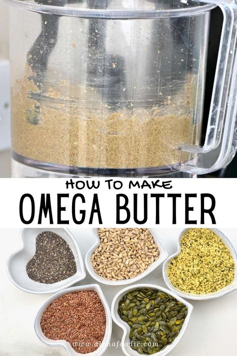 This super Omega seed butter contains a nutritional 5-seed butter combination packed with vitamins, minerals, antioxidants, and healthy omega-3s and omega-6s! A delicious omega-boosting seed spread to add to your seed and nut butter arsenal! Recipes With Seeds Healthy, Pumpkin Seed Butter Uses, Seed Butter Recipes, Omega 6 Foods, Chickpea Butter, Omega 3 Foods, Homemade Protein Powder, Resep Vegan, Nut Butter Recipes