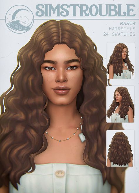 MARIA by simstrouble | simstrouble на Patreon Sims 4 Curly Hair Maxis Match, Hair Ts4, Sims 4 Curly Hair, Mod Hair, Cc Hair, Pelo Sims, Free Sims 4, The Sims 4 Packs, Sims 4 Mm Cc