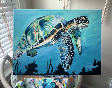 @bubblyb3achbaby on instagram #turtleart #seaturtlepainting #seaturtle #acrylicart #acrylicpainting #bubblyb3achbaby #oceaninspo #art Painted Sea Turtles Acrylic, Turtle Painting Acrylic, Sea Creature Acrylic Painting, Beach Painting With Turtles, Sea Turtle On Beach Painting, Neon Art Painting, Rhino Painting, Turtle In The Ocean Painting, Big Turtle