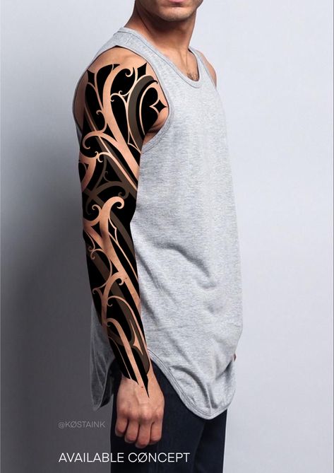 Ornamental style arm tattoo sleeve design on male body Ornamental Sleeve Tattoo, Ornamental Tattoo Sleeve, Tattoo Learning, Arm Tattoo Sleeve, Tattoo Arm Sleeve, Ornament Tattoo, Geometric Mandala Tattoo, Filipino Tattoos, Ancient Tattoo