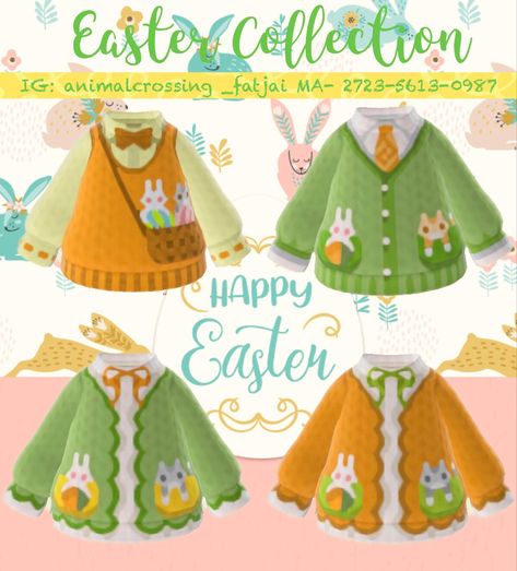 Cute Clothes Animal Crossing, Animal Crossing Costume Design, Acnh Bunny Designs, Animal Crossing Grunge, Animal Crossing Easter, Acnh Spring Clothes, Acnh Clothes Design Id, Animal Crossing Outfits, Acnh Kidcore