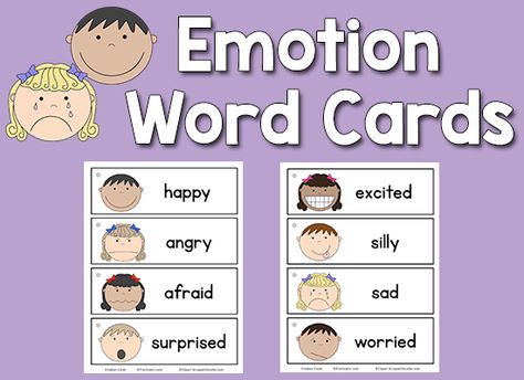 This set of Emotion Picture-Word Cards includes happy, angry, afraid, surprised, excited, silly, sad, and worried. This set has 8 word cards. Find more word cards in the Picture-Word Card collection. I prefer to use picture-word cards in a pocket chart near my writing center. That way, the children can take them out of the pocket chart and take them to the table if they want to copy the words onto their paper. The Emotions Words, Emotions Preschool, Emotion Words, Emotions Cards, Emotions Activities, All About Me Preschool, About Me Activities, Word Wall Cards, Aktivitas Montessori