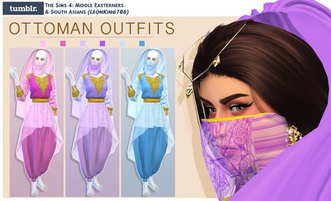 Ottoman Outfits (Recoloured by LeonKing786)... - The Sims 4: Middle Easterners & South Asians Iraqi Clothes, Disney Princess Anime, Die Sims 4, Sims Clothes, The Sims 4 Pc, Play Sims 4, Disney Princess Jasmine, Pelo Sims, Face Veil