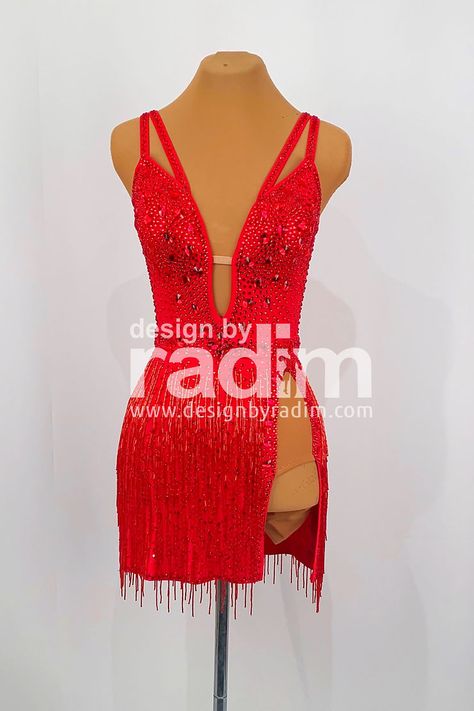 Latin Dance Dresses by Radim Lanik Red Salsa Dress, Latin Dance Dresses For Competition, Red Latin Dress, Red Dance Costumes, Ballroom Dance Outfits, Latin Competition Dress, Danza Latina, Ballroom Dress Inspiration, Salsa Costume