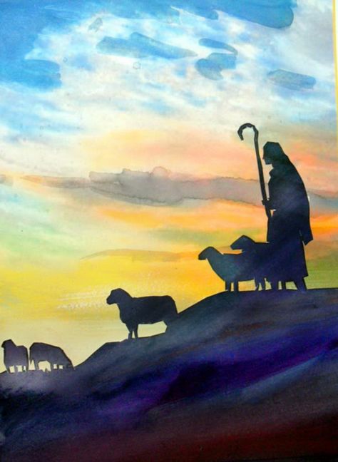 Christmas Shepherds Illustration, Bible Story Paintings, Bible Story Illustrations, Shepherd Illustration, Shepherd And Sheep, Shepherd Painting, Bible Artwork, Biblical Paintings, Watercolor Workshop