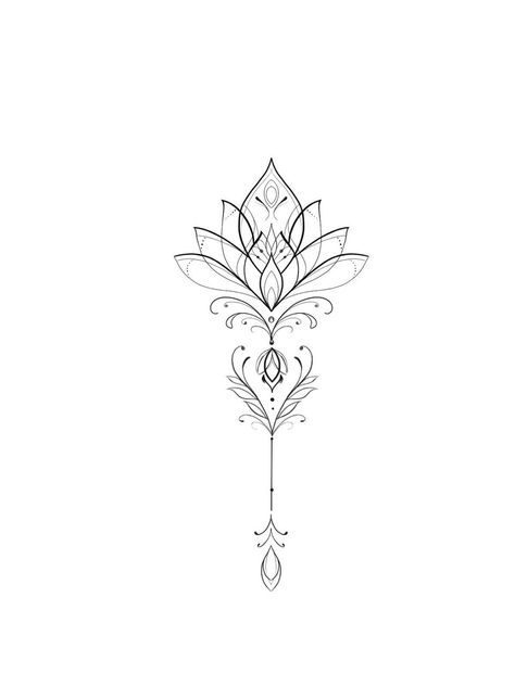 Unalome Tattoo Female Design Sternum, Unique Lotus Flower Tattoo, Ornamental Lotus Tattoo, Lotusblume Tattoo, Mandela Tattoo, Cuff Tattoo, Simple Tattoos For Women, Small Girly Tattoos, Lotus Tattoo Design