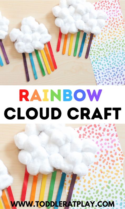 Rainbow Cloud Craft - Toddler at Play Rainbow Craft, Cloud Craft, Recycled Crafts Kids, Diy Bride, Rainbow Crafts, Popsicle Stick Crafts, Rainbow Theme, Cotton Balls, Rainbow Cloud