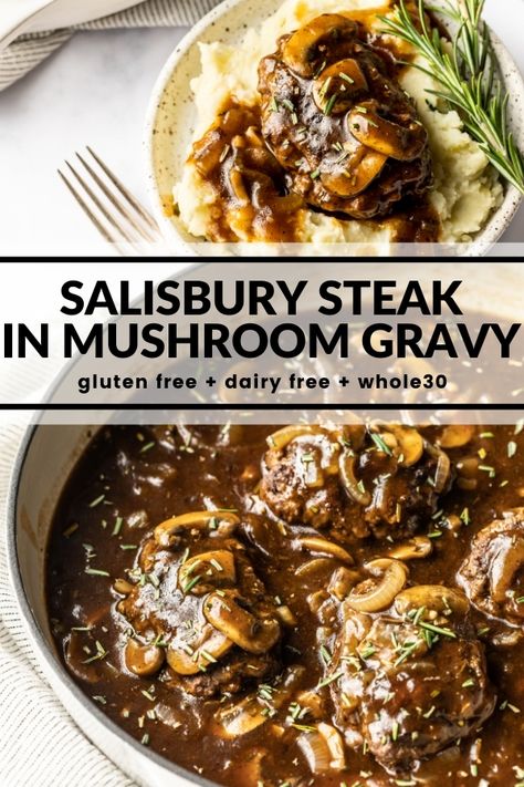 Steak Gravy, Mushroom Steak, Gluten Free Dairy Free Dinner, Keto Turkey, Gluten Free Diet Plan, Dairy Free Recipes Dinner, Salisbury Steak Recipes, Cookies Gluten Free, Dairy Free Dinner