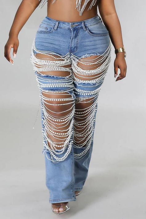 Plus Size Best Sellers Trendy Clothing | Xpluswear Blue Pearls, Custom Jeans, High Waist Denim, Jeans Casual, 50th Birthday Party, Trendy Clothing, African Wear, Blue Pearl, The Pearl