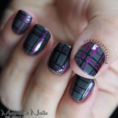 Tartan Nails, Rockabilly Nails, Plaid Nail Designs, Plaid Nail Art, Purple Tartan, Pink Nail Art Designs, Nail Art Stripes, Gel Nail Art Designs, Fall Gel Nails