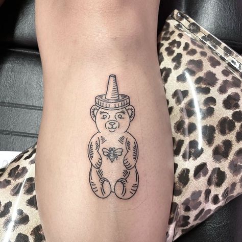 Honeybear Tattoo, Love Handle Tattoo, Milk And Honey Tattoo, Ear Plant Tattoo, Elephant Ear Plant Tattoo, Honey Bear Tattoo, Colorado Tattoo Ideas, Colorado Tattoos, Cookie Tattoo