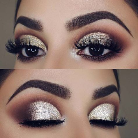 Trucco Glam, Glittery Eye Makeup, Silver Eye Makeup, Make Up Designs, Silver Makeup, Glittery Eyes, Prom Eye Makeup, Hooded Eye Makeup, Simple Eye Makeup