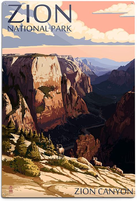 Zion Utah, Zion Canyon, Graphic Design Styles, Wood Postcard, Retro Travel Poster, Utah National Parks, National Park Posters, Grand Canyon National Park, Printing Press