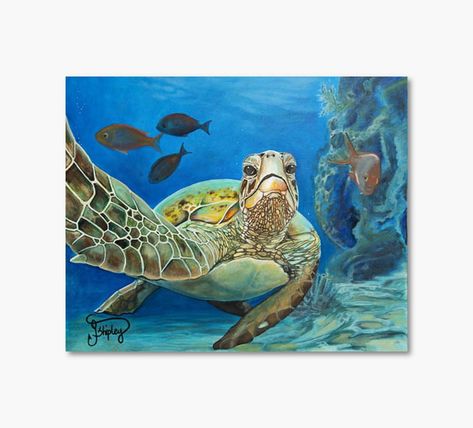 Turtle Painting, Fish Painting, Sea Turtle, Turtles, The Sea, Canvas Print, Fish, Wall Decor, Wall Art