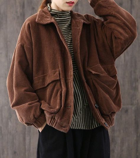 #outfits#trending#menoutfit#womenoutfit#newfashion#winterclothes#clothes#dresses#jeans#pants Dark Academia Winter Coat, Oversized Brown Corduroy Outerwear, Courdory Jacket Outfit, Earthy Clothing Style, Corduroy Sweater, Earth Tone Clothes, Streetwear Ideas, Loose Coat, Corduroy Coat