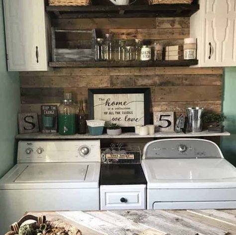 Room Makeover On A Budget, Laundry Room Paint Color, Laundry Room Paint, Narrow Laundry Room, Laundy Room, Small Laundry Room Makeover, Diy Pallet Wall, Rustic Laundry Rooms, Laundry Room Wallpaper