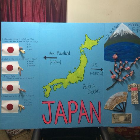 Japan Unit Bulletin Board Japanese Bulletin Board Ideas, Japanese Bulletin Board, Asian Heritage Month Bulletin Board, Japan Theme Classroom, Japan Poster Board Project, Japan School Project, Japan School Project Ideas, Japan Classroom Door Decoration, Asian Pacific American Heritage Month Bulletin Board