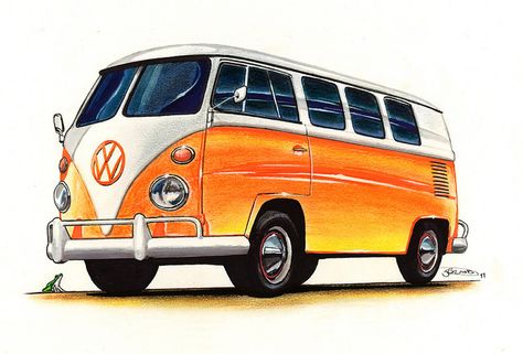 ♥ Old Volkswagen Van, Volkswagen Bus Art, Camper Drawing, Bus Clipart, Van Drawing, Bus Drawing, Bus Cartoon, Van Volkswagen, Bus Art