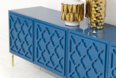 Tangier Credenza in Turquoise Moroccan Tv Unit, Different Cabinet Styles, Cabinets Styles, Plan Photoshop, Moroccan Room, Room Bookshelf, Credenza Design, Shoe Cabinets, Buffet Console