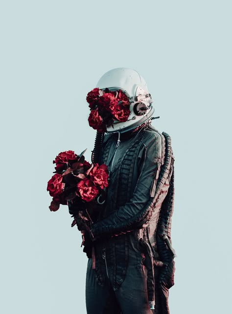 if you fall hard, I fall harder by David Schermann #PhotoManipulation #altrove Astronaut Art, 다크 판타지, Flowers Aesthetic, Photo Nature, Nature Flowers, Design Graphique, Space Art, Collage Art, Hình Xăm