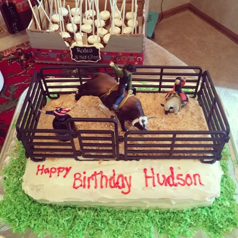 Rodeo cake Pbr Party Ideas, Bull Riding Theme Birthday Party, Bucking Bull Cake, Bull Riding Birthday Cake, Bucking Bull Birthday Party, Bull Riding Cake, Pbr Birthday Party, Rodeo Cakes For Boys, Bull Riding Birthday Party