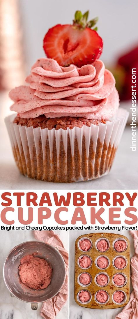 Easy Strawberry Cupcakes are moist and sweet cupcakes flavored with freeze dried strawberries and topped with bright strawberry buttercream. Easy Strawberry Cupcakes, Strawberry Cupcakes Recipe, Strawberry Cupcake Recipes, Chicken Sloppy Joes, Dehydrated Strawberries, Cake Mix Cupcakes, Graduation Food, Fresh Strawberry Recipes, Cottage Food