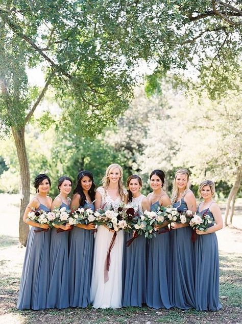 dusty blue bridesmaid dresses for fall dusty blue wedding Blue Bridesmaid Dresses Fall, Wedding Dress Styles Chart, Dark Dusty Blue, Dark Blue Bridesmaid Dresses, Dark Red Wedding, Dusty Blue Bridesmaid, Dark Blue Wedding, White Bridal Gown, Fall Bridesmaid Dresses