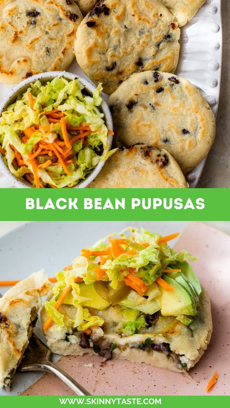 This easy pupusa recipe is basically a stuffed tortilla made with corn masa, filled with beans and cheese, and served with curtido. They’re easy to customize with whatever you wish to fill them with. #pupusa #vegetarian #blackbeans #salvadorean #healthyrecipes #vegan #lunch Pupusas Recipe, Pupusa Recipe, Beans And Cheese, Lunch Prep, Fermented Cabbage, Meatless Mondays, Skinnytaste Recipes, Best Fat Burning Foods, Dairy Free Cheese