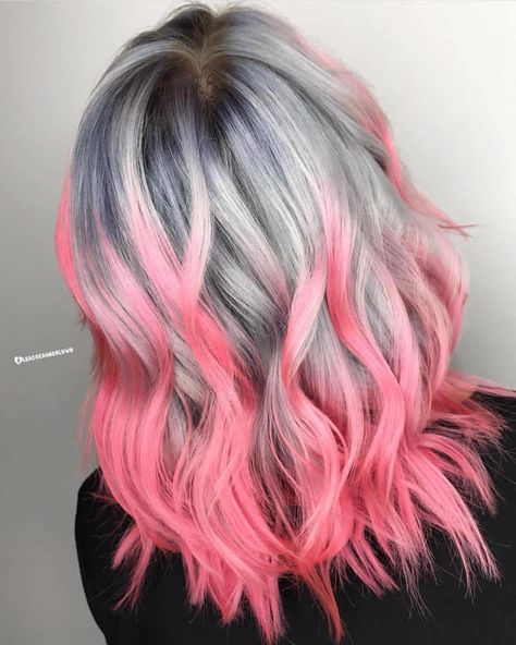 Pink Grey Hair, Pastel Green Hair, Hair Color Silver, Ideas For Hair Color, Unicorn Hair Dye, Silver Hair Highlights, Unicorn Hair Color, Dark Green Hair, Silver Hair Color