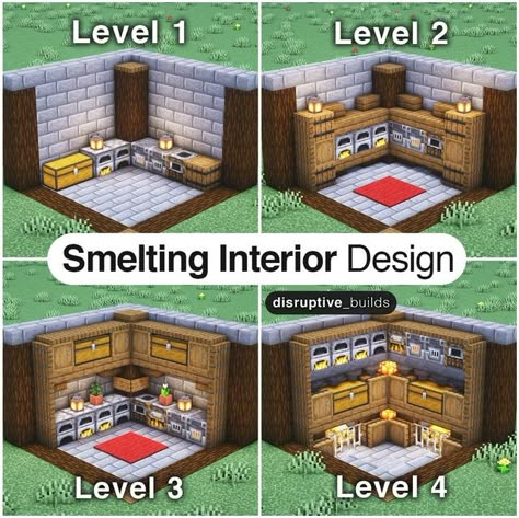 Minecraft Smelting Room Ideas, Minecraft Smelting Room, Minecraft Diy, Case Minecraft, Rumah Minecraft Sederhana, Minecraft Structures, Minecraft Interior, Minecraft Interior Design, Bangunan Minecraft