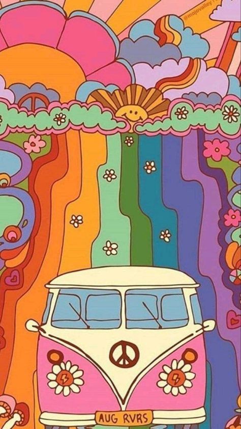 Arte Hippy, Hippie Painting, Indie Art, Soyut Sanat Tabloları, Hippie Wallpaper, Picture Collage Wall, Phone Wallpaper Patterns, Photo Wall Collage, Dessin Adorable