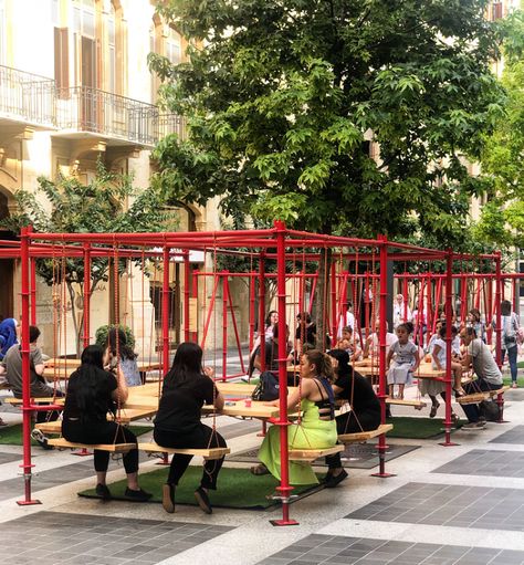 These Awesome Installations Are Turning Beirut Souks Into An Urban Hangout :: Beirut.com :: Beirut City Guide Public Outdoor Gathering Spaces, Urban Gathering Space, Placemaking Public Spaces Urban Design, Outdoor Community Space, Urban Installation, Urban Art Installation, City Playground, Urban Spaces Design, Installation Architecture