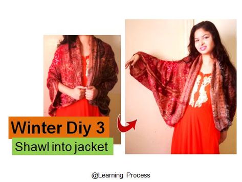 NO CUT DIY: Convert Or Reuse Shawl into Shrug OR Cardigan in just 10 minutes Shawl To Shrug Diy, Shawl With Sleeves, Diy Shawl, Shrug Jacket, Linen Shawl, Diy Wrap, Needle Crafts, Shrug Cardigan, Wrap Jacket