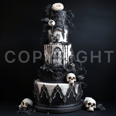 These mysterious and flavorful cakes are perfect for adding a touch of darkness and elegance to your culinary projects. Ideal for bakers, food bloggers and lovers of Gothic art. Be seduced by the dark side of delicious flavors and discover the magic of gothic cake in our photos. Gothic Cakes Wedding, Gothic Glamour Cake, Goth Wedding Cakes, Gothic Viking Wedding, Gothic Wedding Cakes, Wedding Cake Gothic, Dark Wedding Cakes, Gothic Forest Wedding, Goth Wedding Cake