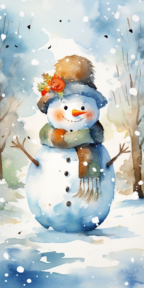 Watercolor Christmas Cards Ideas Winter Scenes, Watercolor Painting Easy Ideas, Winter Painting Inspiration, Watercolor Winter Paintings, Winter Wonderland Painting Ideas, Simple Christmas Images, Disney Christmas Images, Winter Angel Aesthetic, Winter Wonderland Watercolor