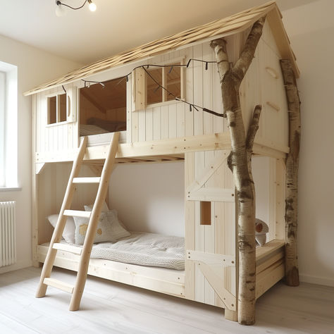 A snug nook for storytime and dreams, this DIY bed brings a fairy tale forest indoors. #KidsRoom #ScandiDecor #DIYBed #CozyCorner #BedroomDesign #MagicalInteriors #HomeDIY #ChildsPlay #InteriorInspiration #NordicStyle Indoor Treehouse, Treehouse Bed, Fairy Tale Forest, Scandi Decor, Kid Rooms, A Fairy Tale, Diy Bed, Kids Room Design, Cozy Corner