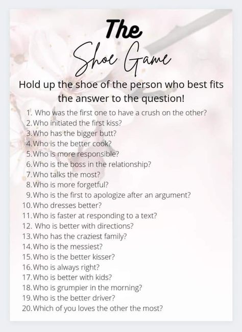 Wedding Ideas 2024, The Shoe Game, Wedding Quiz, Fun Wedding Games, Wedding Party Games, Wedding Games For Guests, Bridal Party Games, Newlywed Game, Wedding Reception Games