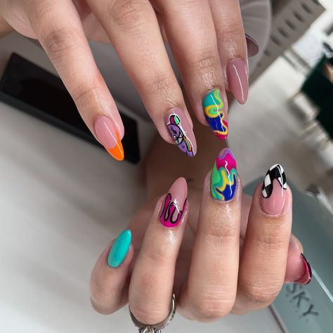 Trippy nails Hard gel with advanced nail art #NailArt #NailTech #ClearwaterNails #TampaNailArt #FloridaNailTech #trippynails #GelNails #hardgelnails #handpaintednailart Nails Hard Gel, Trippy Nails, Hard Gel Nails, Painted Nail Art, Hard Gel, Nail Tech, Clear Water, Gel Nails, Nail Art