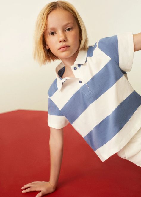 Striped cotton polo shirt - Girls | Mango Kids Slovenia Uniqlo Kids, Polo Shirt Girl, Kids Picnic, Girl Silhouette, Model Poses Photography, Mango Kids, Nike Kids, Polo Neck, Cotton Polo Shirt