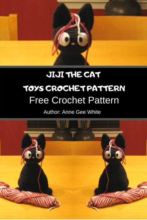 Jiji Kiki's Delivery Service Crochet Pattern, Jiji Cat Crochet Pattern, Crochet Jiji The Cat, Cat Toy Crochet Pattern, Jiji Crochet Pattern, Crochet Stuffed Animals Patterns, Ghibli Crochet Pattern Free, Free Crochet Cat Pattern, Jiji Crochet