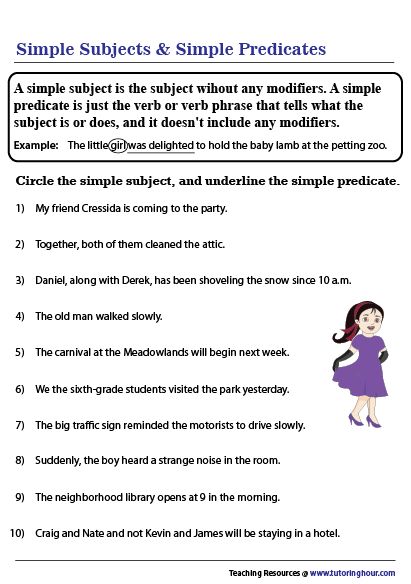 Free Subject And Predicate Worksheets, Simple Subject And Predicate, Complete Subject And Predicate, Simple Predicate, Subject Predicate, Complete Subject, Easy Grammar, Ela Worksheets, Passive Voice