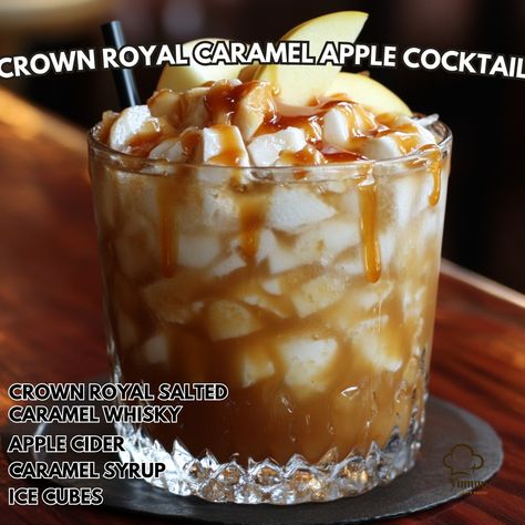 🍏👑 Indulge in the rich flavors of Crown Royal Caramel Apple Cocktail - a royal treat fit for any occasion! #CrownRoyal #Cocktail 🍹 Crown Royal Caramel Apple Cocktail Ingredients: - 1.5 oz Crown Royal Salted Caramel Whisky (45 ml) - 2 oz apple cider (60 ml) - 1 oz caramel syrup (30 ml) - Ice cubes - Apple slices for garnish Instructions: 1. Fill a shaker with ice cubes. 2. Pour Crown Royal Salted Caramel Whisky, apple cider, and caramel syrup into the shaker. 3. Shake well until chilled. 4.... Salted Caramel Crown Drink Recipes, Salted Caramel Crown Royal Apple Cider, Crown Royal Caramel Recipes, Salted Caramel Crown Royal Recipes, Crown Vanilla Drinks Recipes, Crown Royal Salted Caramel Drink Recipes, Crown Apple Mixed Drinks, Apple Crown Royal Recipes, Salted Caramel Crown Royal Drinks